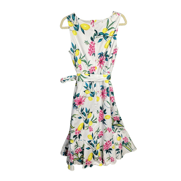 Talbots Dress Womens Size 10 Lively Lemon Floral Fit & Flare Party Guest Midi - Picture 3 of 12